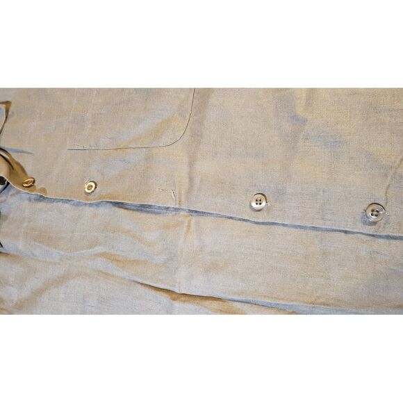 Pronto‎ Uomo 100% Linen Short Sleeve Button Down Shirt Brown Size L Designer - Picture 7 of 16